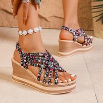 2025 Summer New Women Flat Sandals Outdoor Fashionable Wedge Heel Thick Sole Heightening Women's Shoes Sandalias 39 juoda