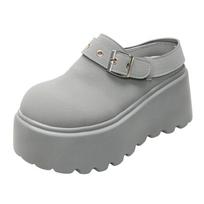 Madingos 8CM moteriškos šlepetės-pūkinės, platforminės basutės, Boston klumpės, sandalai, pavasarinės mados, lauko, įsispiriami, paplūdimio sandalai, kasdieniai sportiniai batai 34 pilka spalva