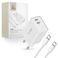 Tech-Protect C35W 2x USB-C PD 35W kroviklis su USB-C / USB-C laidu - balta