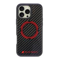 Audi Anglies Pluošto Sportinis Raudonas Ratilas MagSafe Dėklas iPhone 16 Pro Max 6.9" - Juodas