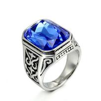 Vintage Large Gemstone Titanium Steel Ring for Men Stylish Durable Jewelry Gift No. 7