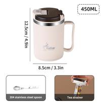450/500ml 304 nerūdijančio plieno dvigubos sienelės izoliuotas puodelis su sieteliu ir šaukšteliu, nepralaidus, pieno, kavos puodelis, didelės talpos vandens puodelis 401-500ml