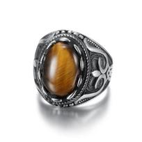 Titanium Steel Gemstone Ring for Men Minimalist Oval Large Gem Street Fashion Jewelry No. 7