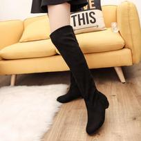 Elegant with Low Heels Thigh High Boots for Women Suede Round Toe Above Over The Knee Shoes Woman Autumn Winter New in Footwear 35