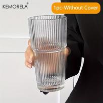 600ML Stripe Glass Coffee Cup With Lid and Without Cover Straw Transparent Drinking Glasses for Juice Iced Coffee Mugs Drinkware 601-700ml