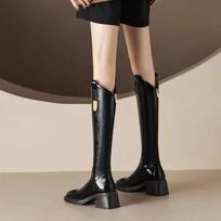 French Style V-knee Long Boots Women's Autumn Winter 2024 New Versatile British Style Boots Thick Soles High Heels 35 juoda