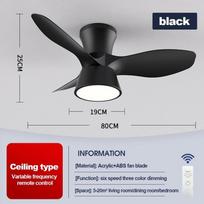 32  DC variklio lubų ventiliatorius su šviesa, 6 greičių reguliuojamas elektrinis lubų ventiliatorius, šviesos dažnio keitimo LED ventiliatoriaus lempa 32 inch【Black】-B1