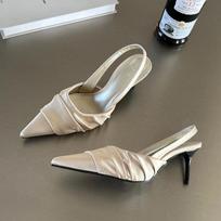 Brand Woman Slingback Shoes Fashion Spring New Fashion Ladies High Heels Elegant Med Heel Pointed Toe Slip on Sandals 35 abrikosas