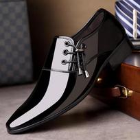 Fashion Men's Casual Leather Shoes 2025 Spring New Business Dress Shoes Fashionable Pointed Shiny Leather Men's Wedding Shoes 38 juoda