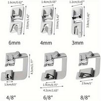 6 vnt. atlenkimo pėdelės rinkinys, susukto krašto prispaudimo pėdelės, suderinamos su Singer, Brother, Janome siuvimo mašinomis - Apima 3 mm, 4 mm, 6 mm, 1/2 , 3/4 , 1  dydžius 6pcs/set white