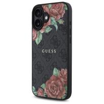 Guess GUHMP16SP4ROPEMCK iPhone 16 6.1" juodas/juodas kietasis dėklas 4G Gėlių Raštas MagSafe