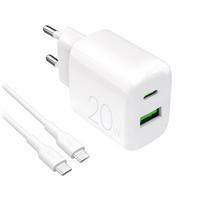 Puro PROLITE 20W USB-A / USB-C sieninis įkroviklis + USB-C - USB-C kabelis 1.2m - baltas