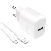 Puro PROLITE 10W USB-A sieninis įkroviklis + USB-A - USB-C laidas 1.2m - baltas