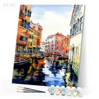 Tapyba pagal skaičius „Venecijos kanalo akvarelė“ su rėmeliu, 40x50 cm