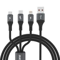 Dudao L3E 3 in 1 60W MicroUSB USB-C Lightning Laidas 1.2m - Juodas