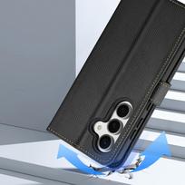 Dux Ducis Lawa odinė dėklas Samsung Galaxy S25+ su nuimamu magnetiniu pinigine - Juodas