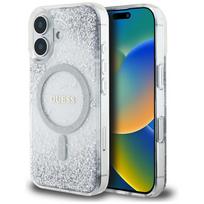 Guess HC Dervos Apačioje Blizgučiai MagSafe dėklas iPhone 16 - sidabrinis