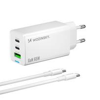 Wozinsky GaN 65W Įkroviklis su USB-A 2xUSB-C Prievadais ir 65W USB-C Kabeliu - Balta