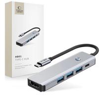 Tech-Protect HB01 HUB Adapter 5in1 USB-C + USB3.0 + HDMI 4K 60Hz + PD100W - pilkas