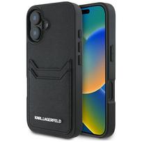 Karl Lagerfeld HC Grained PU Kortelių Lizdo Metalinis Ilgas iPhone 16 Dėklas - Juodas