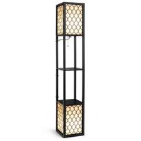 Costway toršerų lentyna Laisvai pastatoma dviguba lempa su medine lentyna ir baltu lempos gaubtu 26 x 26 x 156 cm