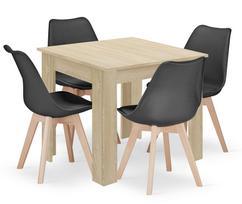 Kvadratinio Stalo 80x80 ąžuolo "sonoma" Komplektas + 4 Kėdės Mark Juodos Spalvos