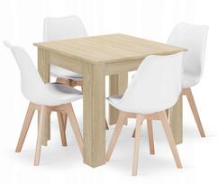 Kvadratinio Stalo 80x80 ąžuolo "sonoma" Komplektas + 4 Kėdės Mark Baltos Spalvos
