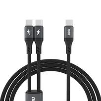 2in1 L3f Kabelis 2 Usb-c Telefonams įkrauti - 2x Usb-c 100w 1,2 M - Juodas
