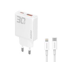 Gan A30eul 30w Usb-a Usb-c Tinklo įkroviklis + Usb-c - Lightning Kabelis - Baltas