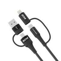 4in1 Universalus Kabelis 2x Usb-c 1x Usb-a 1x Lightning 60w 1m Juodas