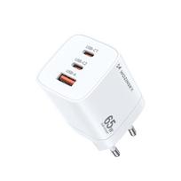 Gan 65w 100-240v Usb-a 2x Usb-c Tinklo įkroviklis, Baltas