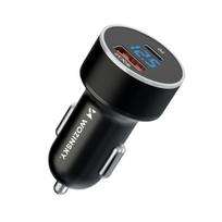 Usb-c Usb-a Cigarečių žiebtuvėlio Automobilinis įkroviklis 36w Juodas