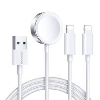 3in1 Usb-a Kabelis Su Indukciniu įkrovikliu + 2x Iphone Lightning 1,2 M Baltas