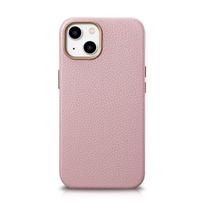 Odinis "iphone 14 Plus" Magnetinis Dėklas Su "magsafe Litchi Premium Leather Case Pink