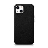 Odinis "iphone 14 Plus" Magnetinis Dėklas Su "magsafe Litchi Premium Leather Case" Juodas
