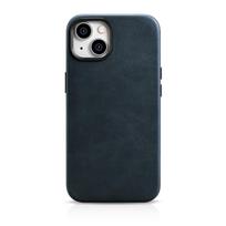 Odinis "iphone 14 Plus" Magnetinis Dėklas Su "magsafe Oil Wax Premium Leather Case" Tamsiai Mėlynas