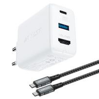 Sieninis įkroviklis "2-in-1" Su Usb-c Kabeliu + Usb-c Ir Hdmi 4k Adapteris, Baltas
