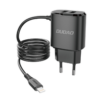 2x Usb Tinklo įkroviklis Su Integruotu Kabeliu "iphone Lightning" 12w, Juodas