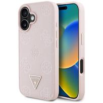 Guess Grained Hot Stamp Peony Triangle Logo MagSafe iPhone 16 dėklas - Rožinis