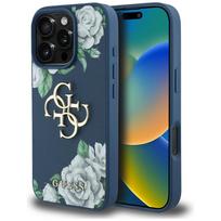 Guess Grained Roses didelis 4G logotipas dėklas iPhone 16 Pro Max - mėlynas