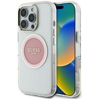 Guess IML Metal Colored Circle Classic Logo MagSafe iPhone 16 Pro dėklas - Rožinis