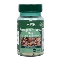 H&B PYCNOGENOL® jūrinės pušies žievės ekstraktas 30 mg ir citrusinių vaisių bioflavonoidai, 60 kap.