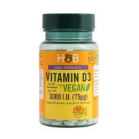 H&B HIGH STRENGTH VEGAN vitaminas D3 3000 TV, 90 tablečių