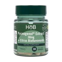 H&B PYCNOGENOL® jūrinės pušies žievės ekstraktas 30 mg ir citrusinių vaisių bioflavonoidai, 30 kap.