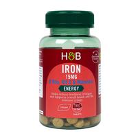H&B geležis 15 mg, B grupės vitaminai, vitaminas C ir mineralai, 180 tablečių