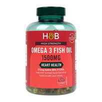H&B omega 3 žuvų taukai 1500 mg, 120 kapsulių