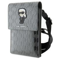 KARL LAGERFELD universali mobilioji piniginė KLWBSAKHPKG (Saffiano Mono Ikonik) sidabrinė
