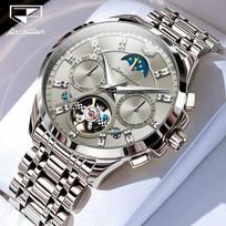 JINSHIDUN prekės ženklo daugiafunkcis automatinis mechaninis laikrodis Tourbillon vyriškas laikrodis vyriškas