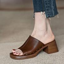 Summer2025 Fashion Thick-soled,Versatile,Thick-heeled,Anti-slip Outerwear Flip-flops,French Rivet High-heeled Women's Flip-flops 34 ruda