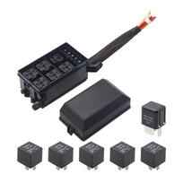 6 krypčių ašmeninių saugiklių laikiklio dėžutė, relės dėžutė su kilutėmis ir laidų pynė, 4 kontaktų 12V 40A relės automobiliui, sunkvežimiui
